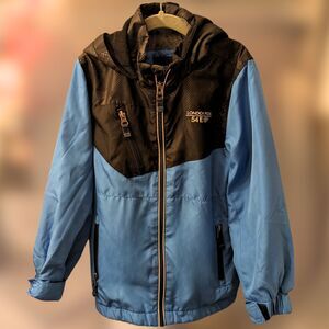 Boys London Fog Fleece Lined Mid-Weight Zip Blue Jacket with Hood Size 7